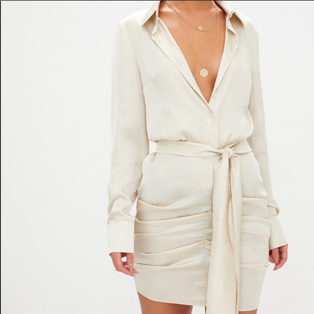 ✨ Sexy, Classy Satin Champagne Shirt Dress ✨